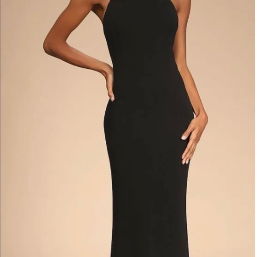 Stunning black mermaid halter missguided fitted dress with slit size 0